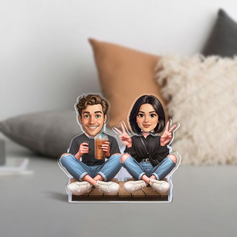 Personalized Couple Bobblehead Caricature Gift for Husband, Wife, Girlfriend, Boyfriend & Friends Solar Powered Moving Head Couple Gift for Birthday (Enjoy Coffee Couple.)